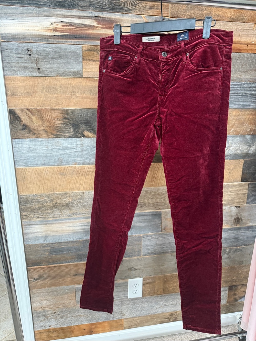 AG Super Skinny Velour Pants in Deep Wine